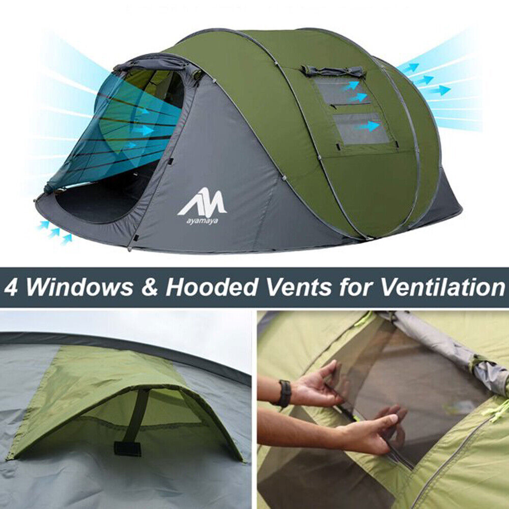 4-6 Person Waterproof Pop-Up Tent with LED Light and Camping Fan