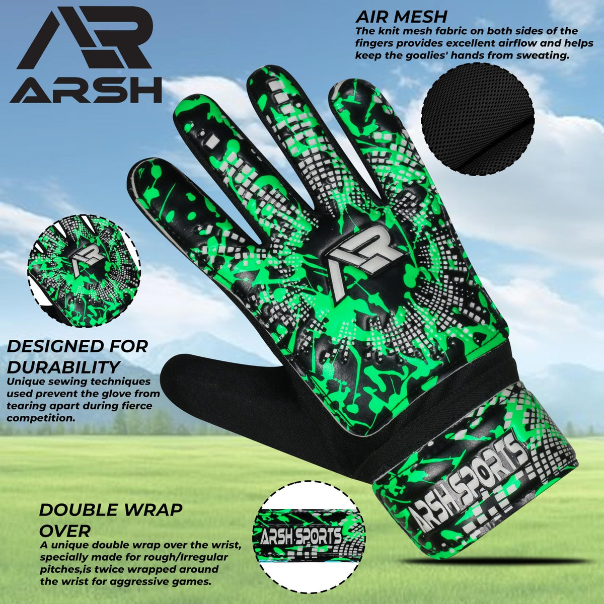 Soccer Goalkeeper Gloves Size 7 for Adults, Green - Grip & Protection