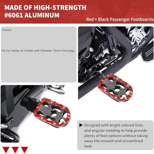 Universal 10mm Motorcycle Foot Pegs for Harley and Bike Passenger Floor Boards - Red