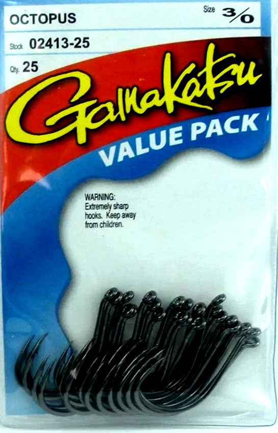 Fishing Hooks Octopus Style Size 3/0, Pack of 25 - Durable Stainless Steel