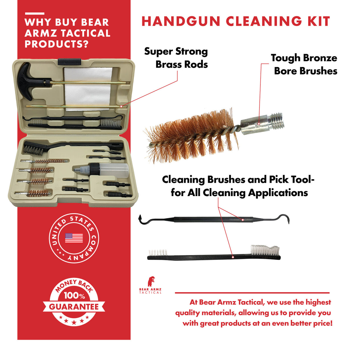 Handgun Cleaning Kit for Pistols Revolvers 9mm .22 .38 .357 .40 .45