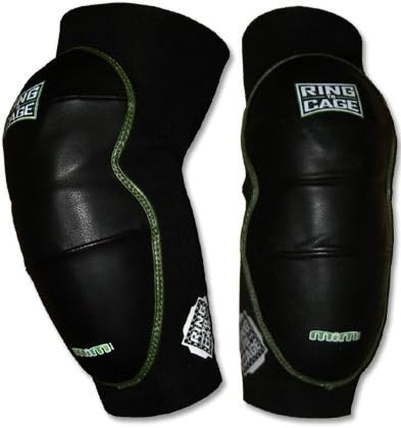 Deluxe Muay Thai Elbow Pads - Leather MiM-Foam, Neoprene Sleeve, MMA Kickboxing (Size Large) - Sold in Pairs