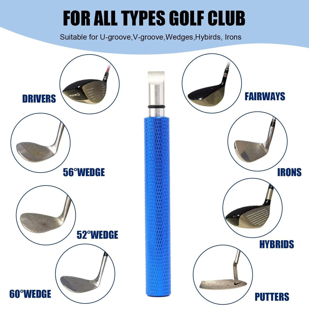 Golf Club Cleaner & Groove Sharpener with Spare Tip - Metal & Iron Care