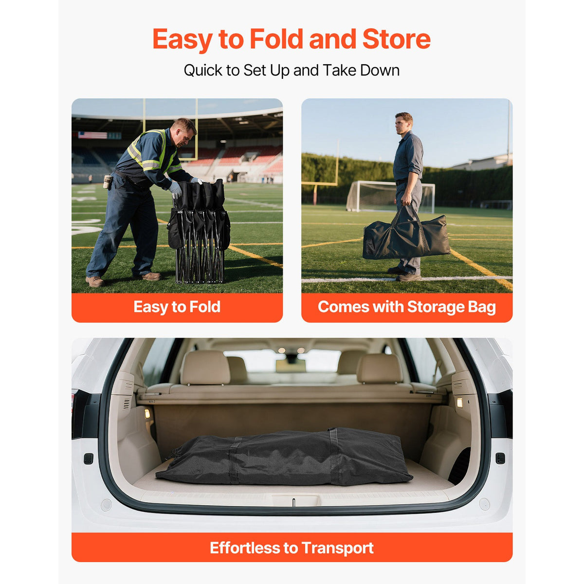 4-Seat Folding Sports Bench with Side Pockets and Carry Bag