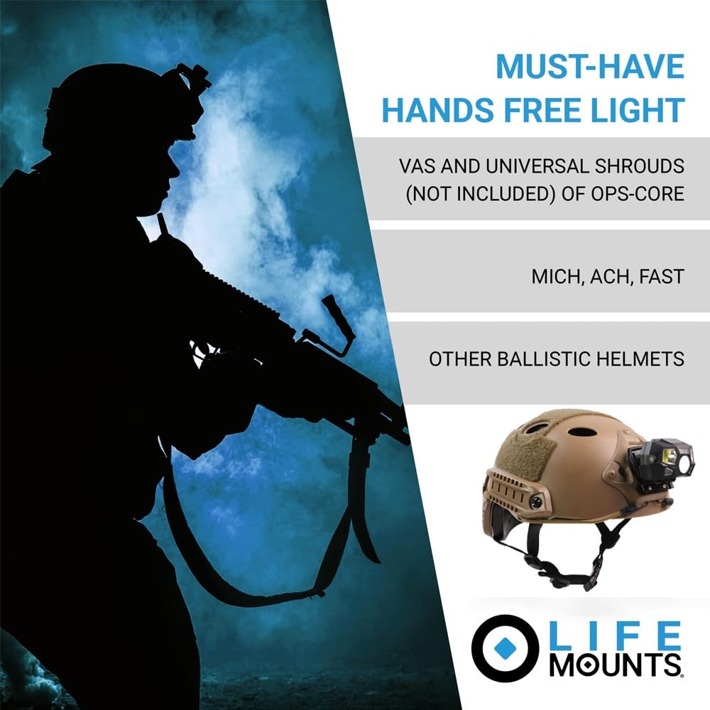 Tactical Helmet Light Flashlight 800 Lumens Hands-Free Waterproof Headlamp