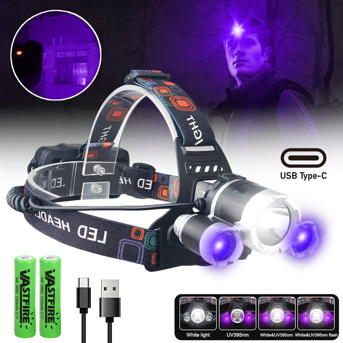 UV Flashlight Torch for Pet Stain Detection Rechargeable UV Light