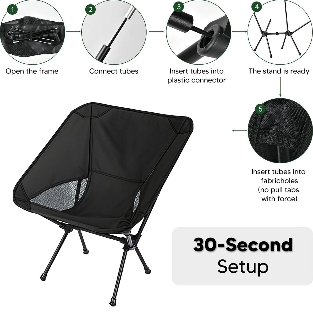 2-Pack Collapsible Camping Chairs with Carrying Bag for Outdoor Hiking and Camping