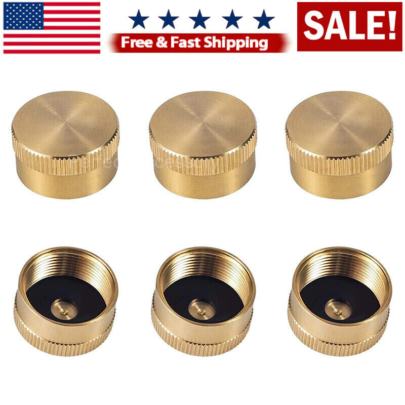 6 Pack Brass Propane Bottle Caps - Universal Refill Seals for 1 LB Tanks