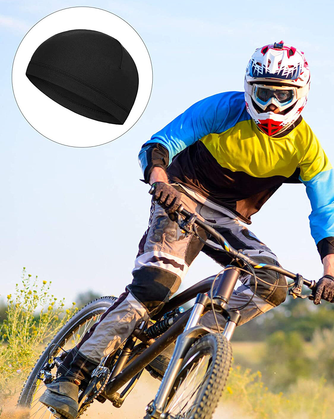 Cooling Skull Cap Helmet Liner Sweat-Wicking Motorcycle & Sports Under Hard Hat