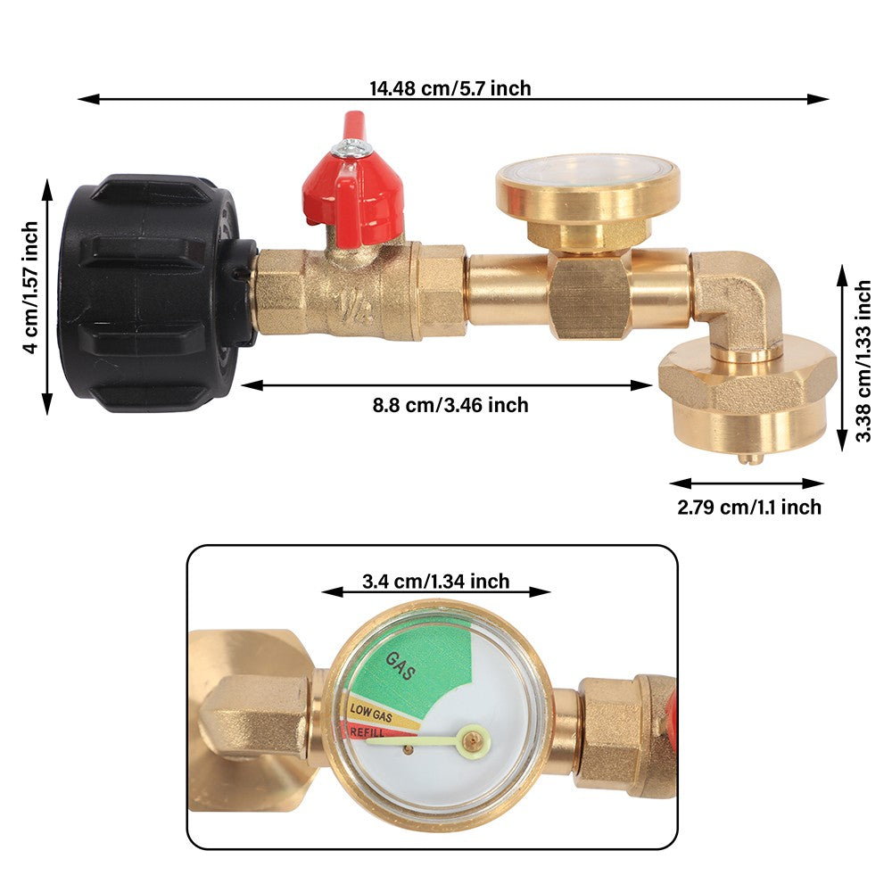 Propane Refill Adapter with Gauge and Control Valve for 1lb and 20lb Tanks