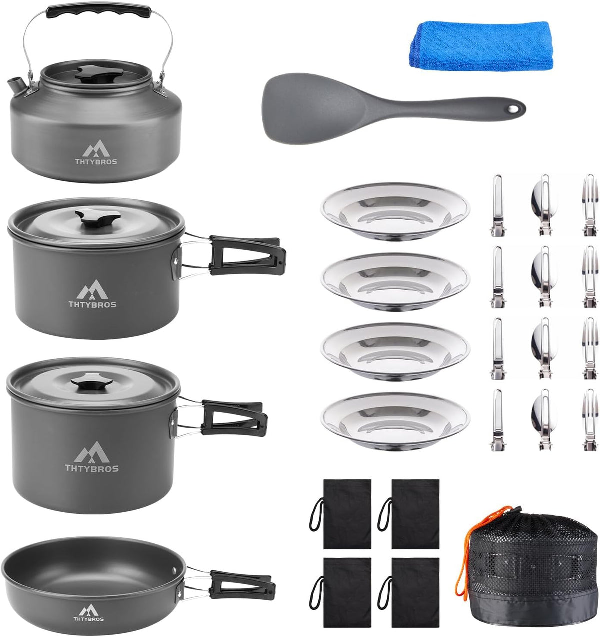 27-Piece Camping Cookware Set with Kettle & Utensils for 2-4 People