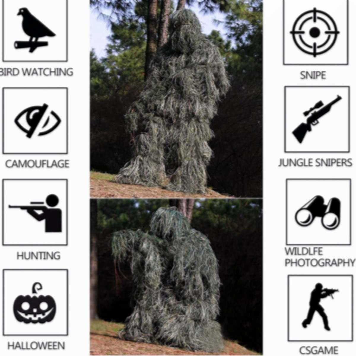 Camouflage Ghillie Suit for Hunting and Birdwatching - Tan 5-in-1