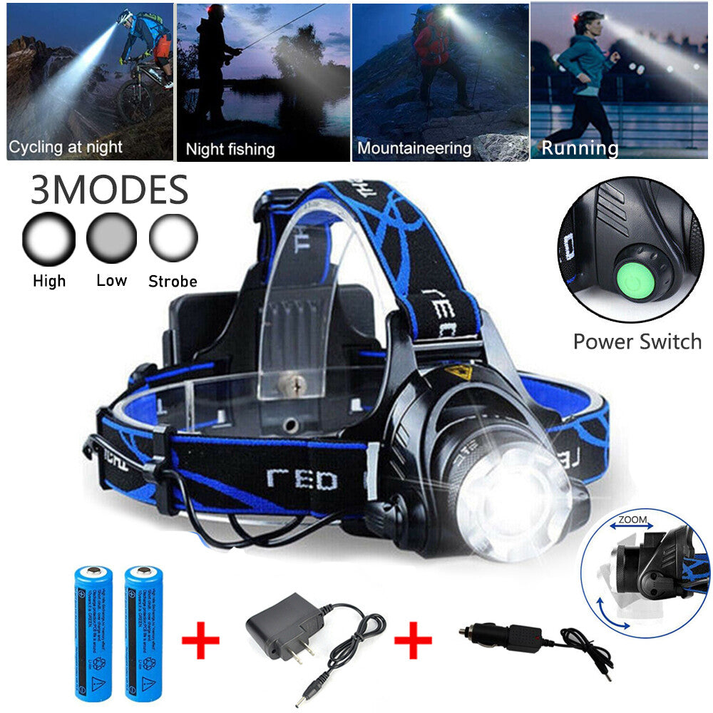 High Power LED Tactical Headlamp 5500000LM Rechargeable Head Torch