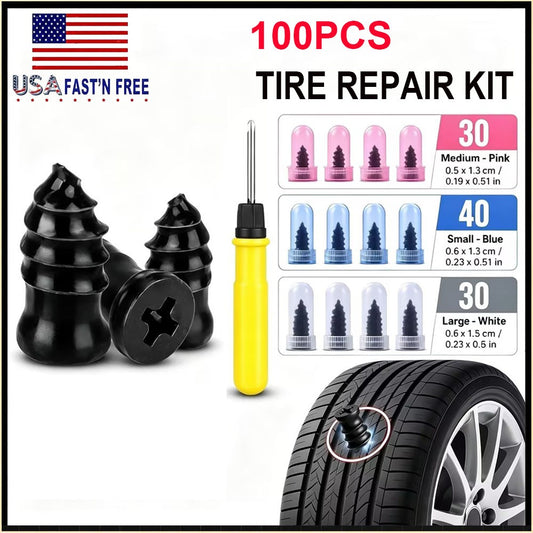 Car Motorcycle Tire Repair Kit Rubber Nails with Screwdriver 100 Pieces