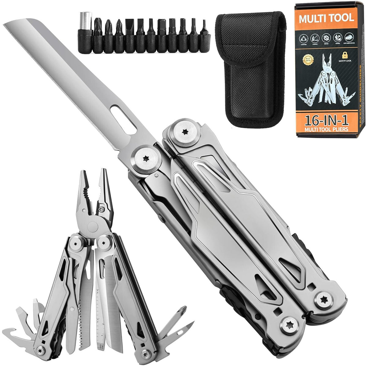 16-in-1 Multi Tool Pliers Folding Knife Saw Screwdriver Scissors Bottle Opener