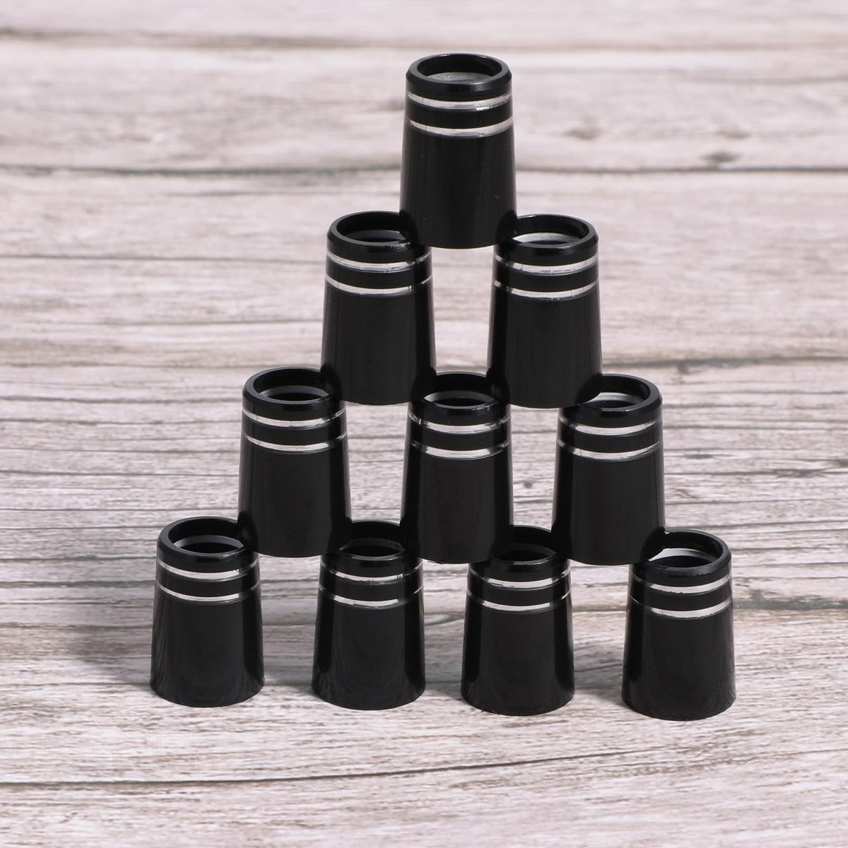 Golf Iron Ferrules Set - Double Silver Ring Black Taper Tips 0.370 Inch, 10 Pack
