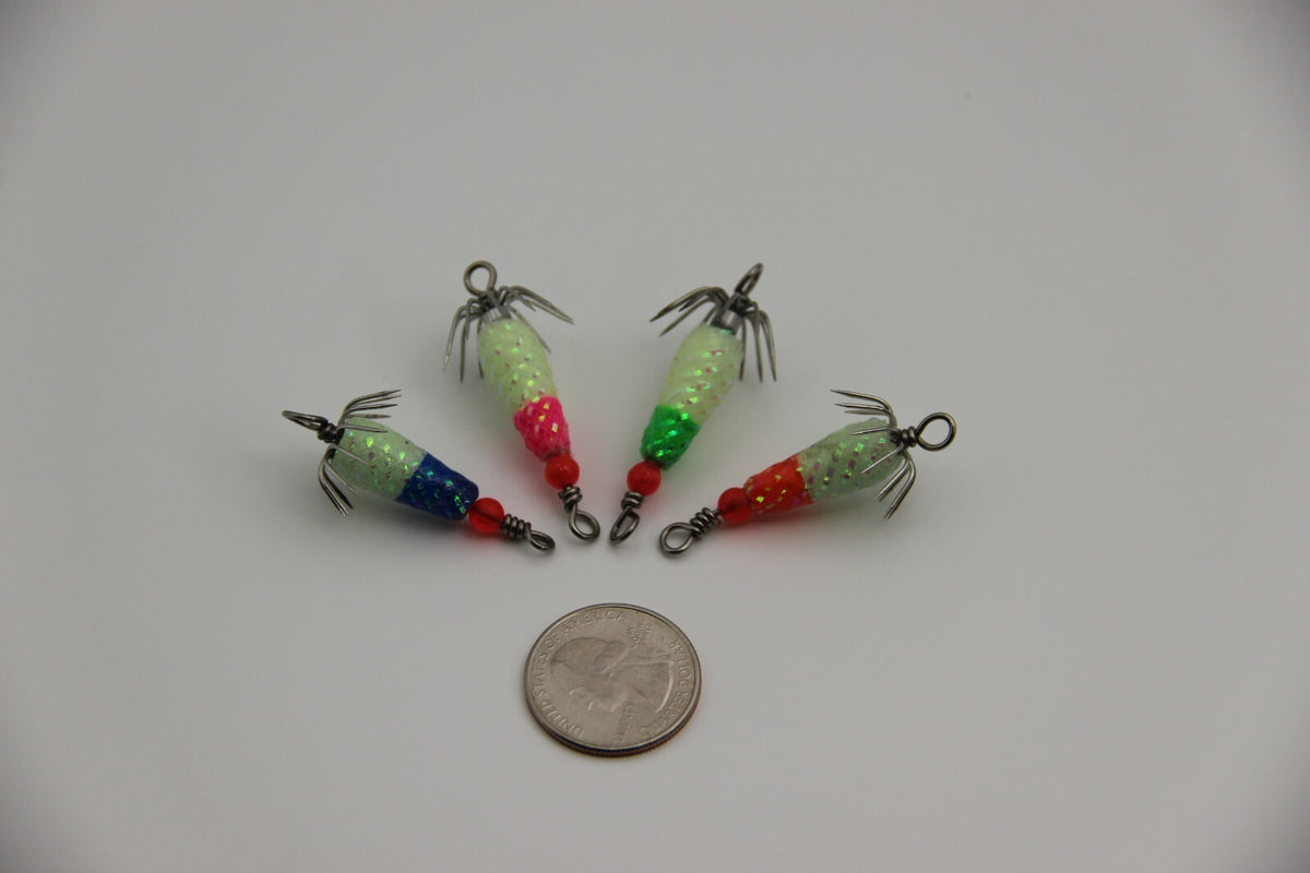 8Pcs Glow-in-Dark Squid Jigs Set for Fishing - 2/3oz & 1/4oz with 4 Colors