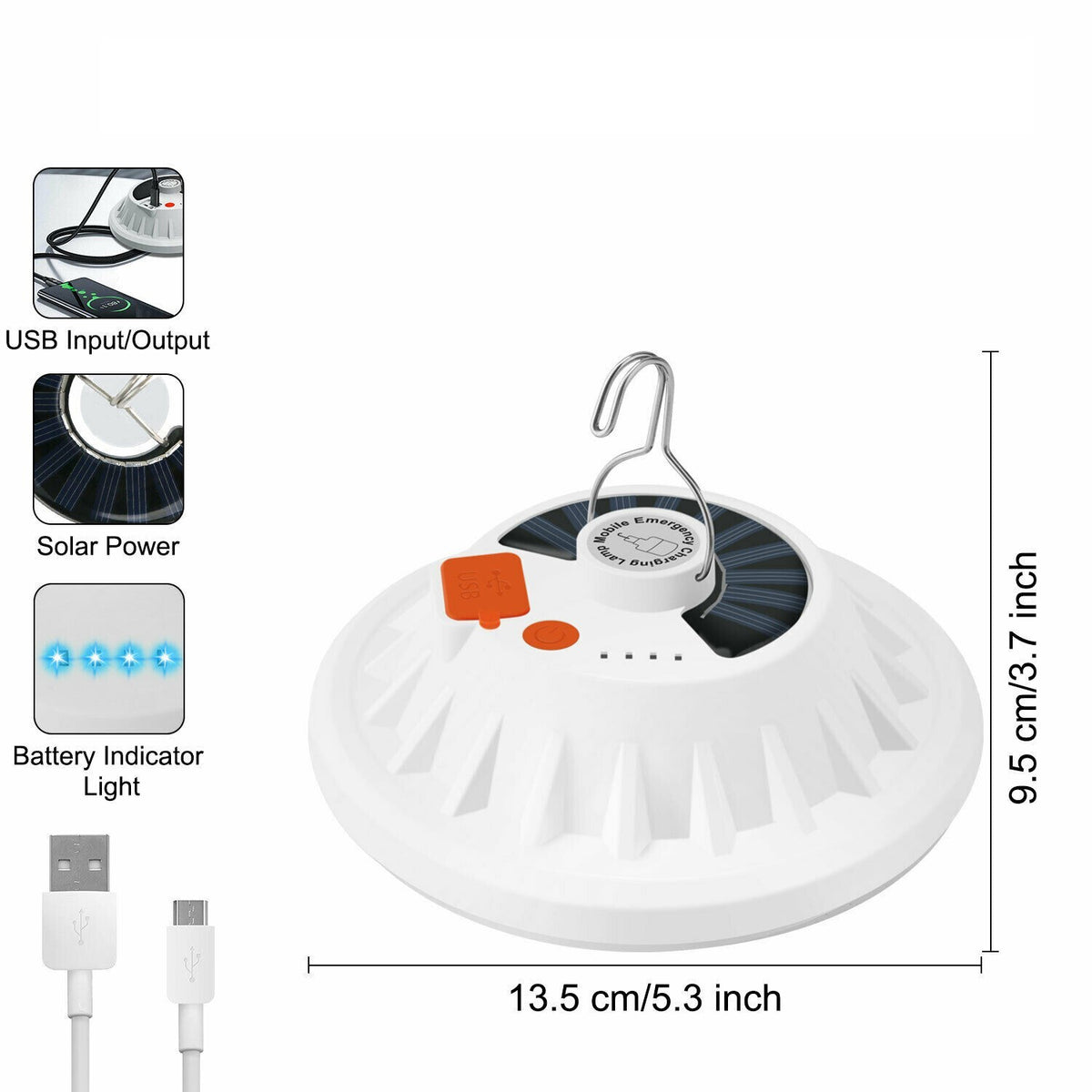 Rechargeable LED Camping Lantern with Solar & USB Power Bank
