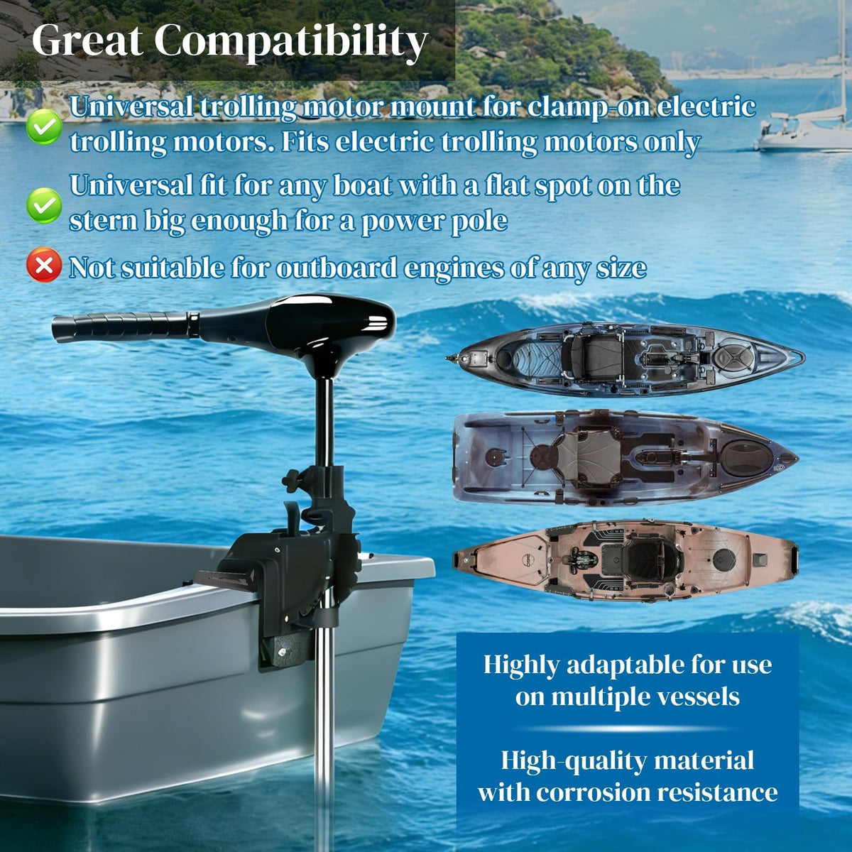 Heavy Duty Universal Trolling Motor Mount Bracket for Kayaks & Small Watercraft