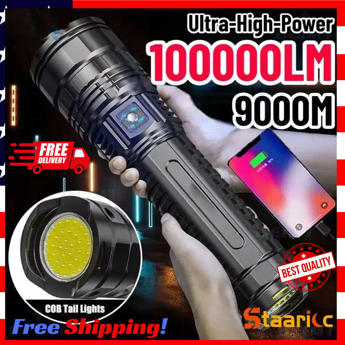 Rechargeable LED Flashlight Tactical Torch Zoomable Waterproof Camping Hunting