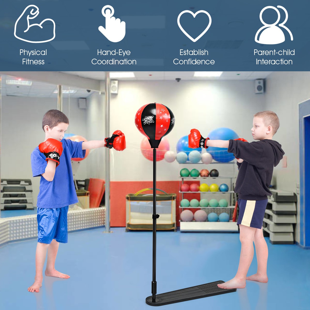 Kids Punching Bag Set with Adjustable Stand & Boxing Gloves - Safe & Fun