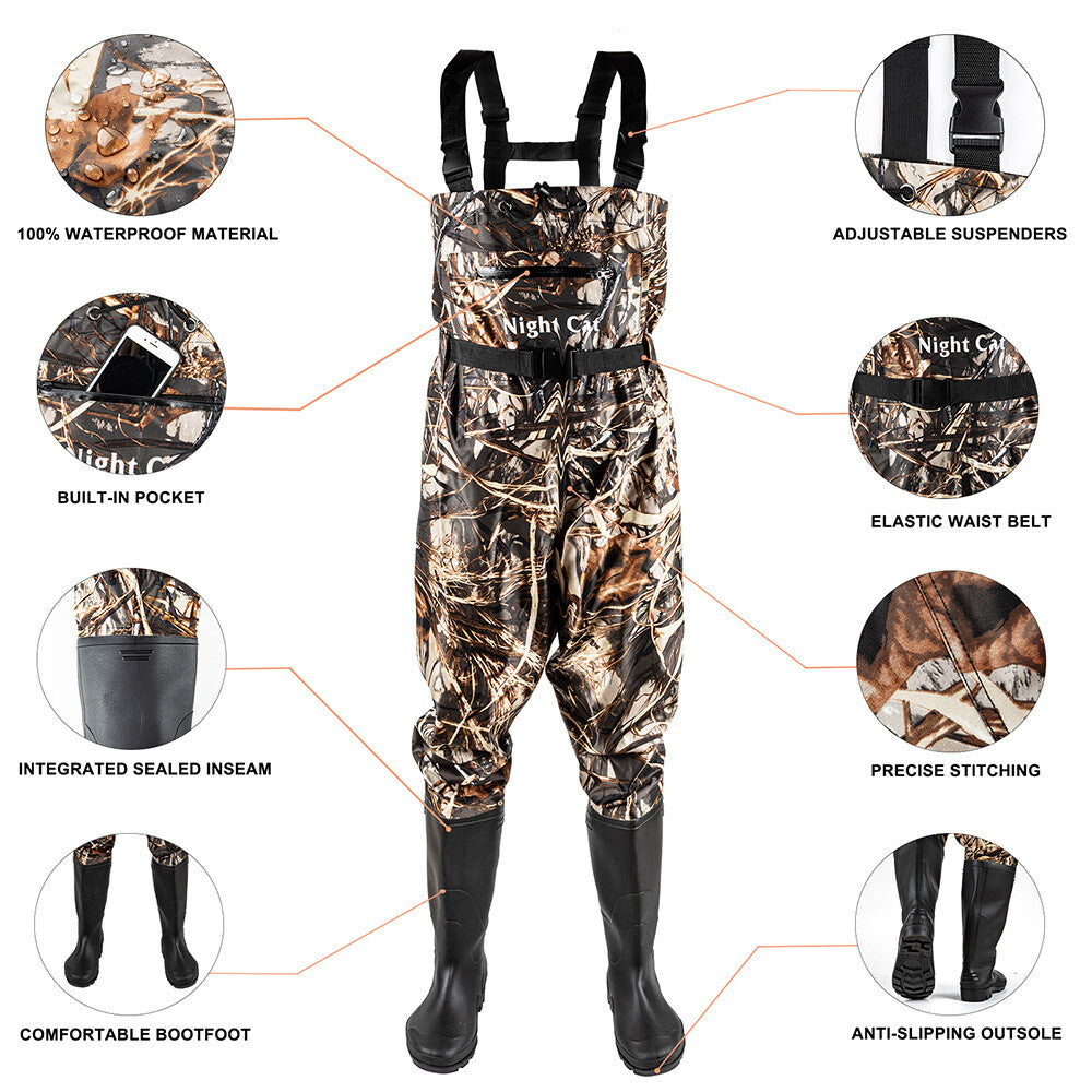 Waterproof Nylon Chest Waders for Fishing and Hunting with Cleated Sole