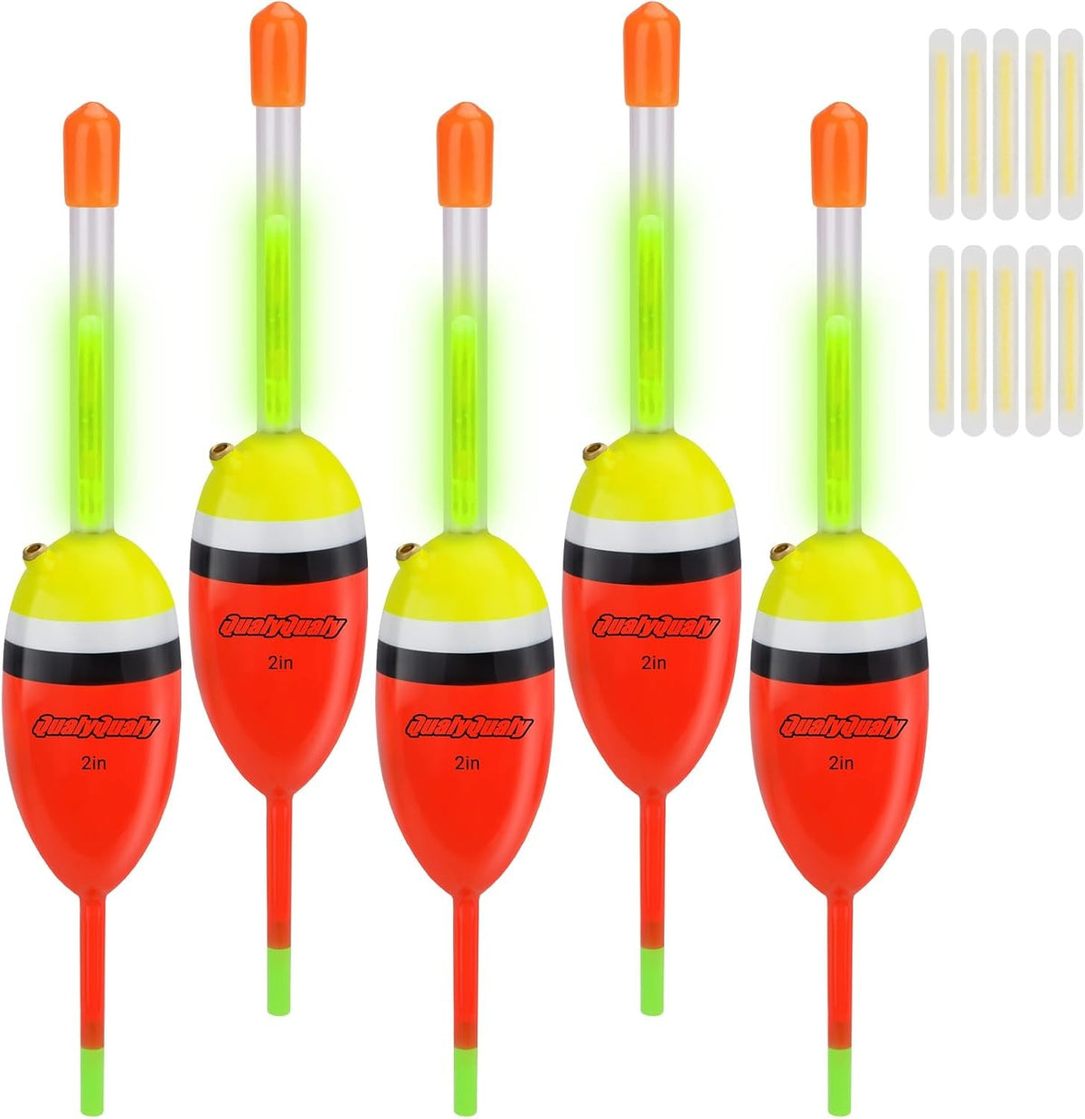 Lighted Fishing Floats Set with Glow Sticks for Night Fishing - 5 Pcs