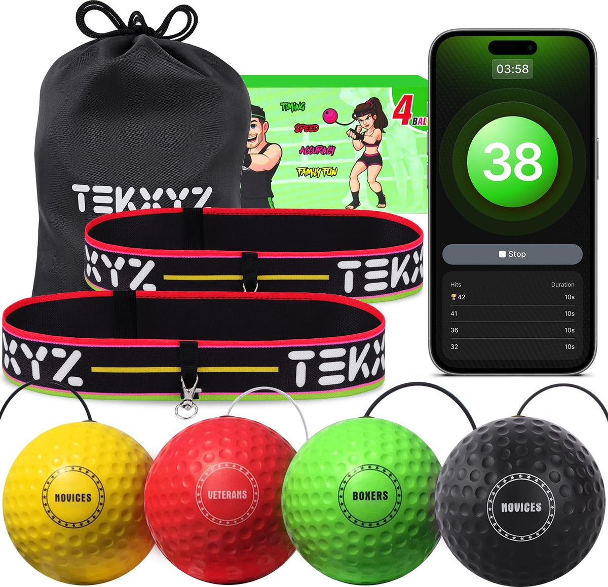 Family Boxing Reflex Ball Set with App - Training & Fitness Equipment