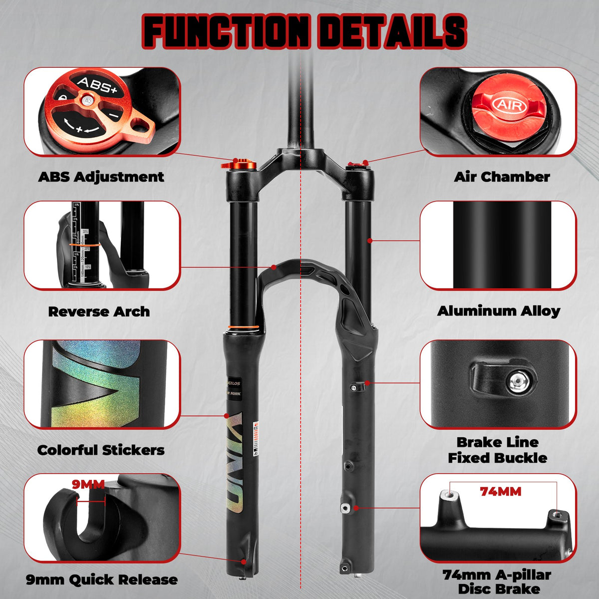 Kids 24-Inch MTB Suspension Fork Air Spring Disc Brake QR Lockout