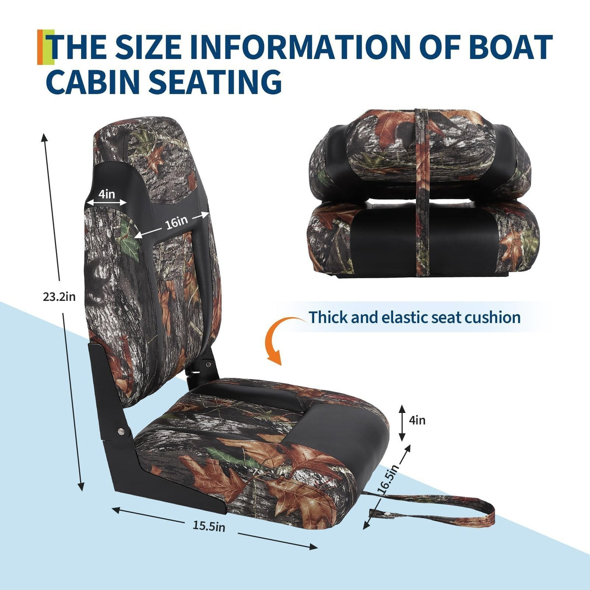 2-Pack Fold-Down Boat Seats with Thick Cushions and Weatherproof Material