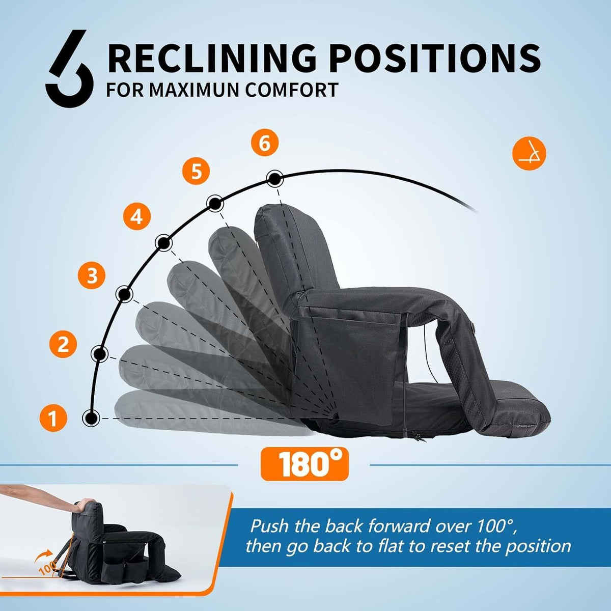Heated Stadium Seat with Back Support & Reclining Positions - USB Power