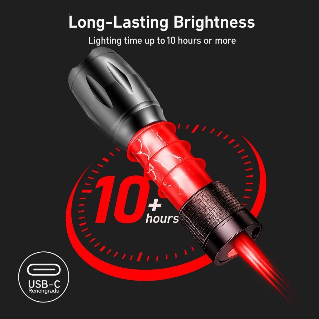 Rechargeable LED Flashlight 2-in-1 Red & White Portable Torch for Outdoor Use