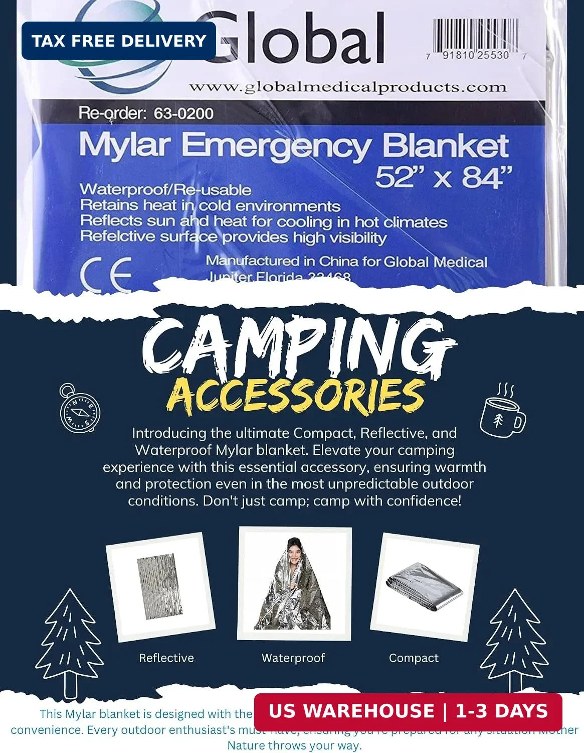 Emergency Mylar Thermal Blankets 12 Pack Waterproof Windproof Survival Blankets