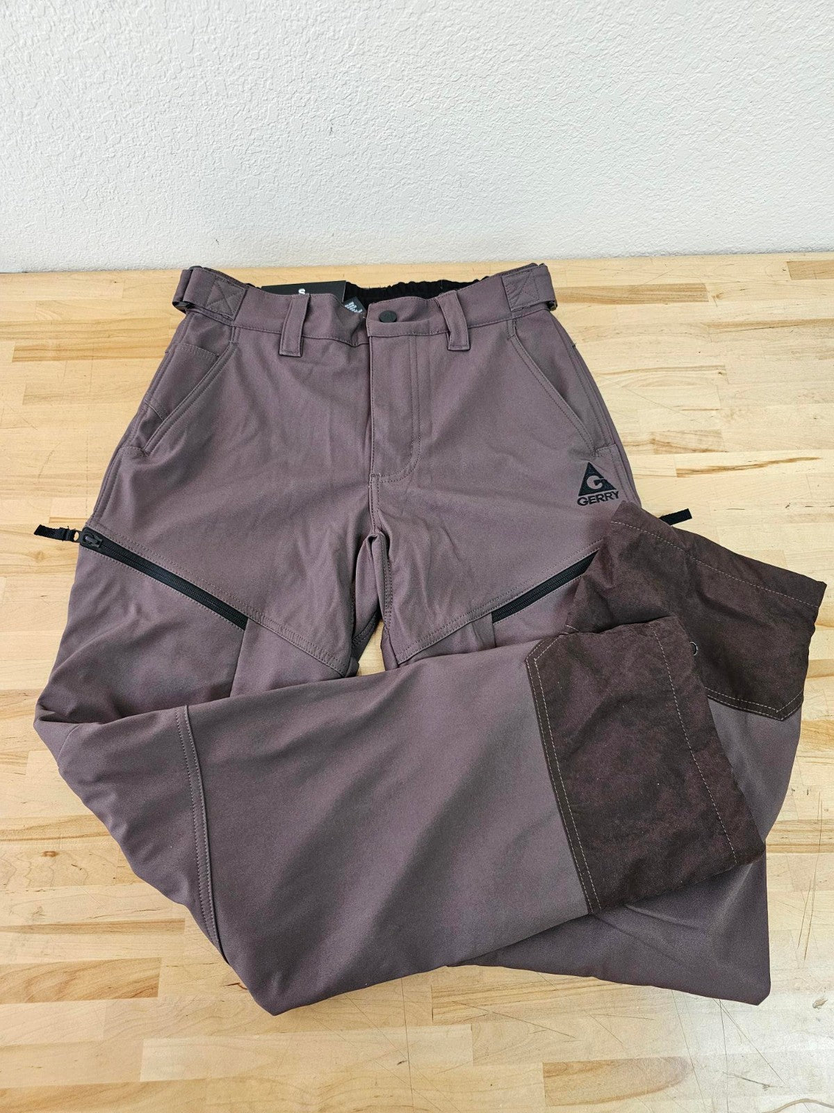 Men's Fleece-Lined Snow Pants with ZIP Pockets - Brown, Size Small