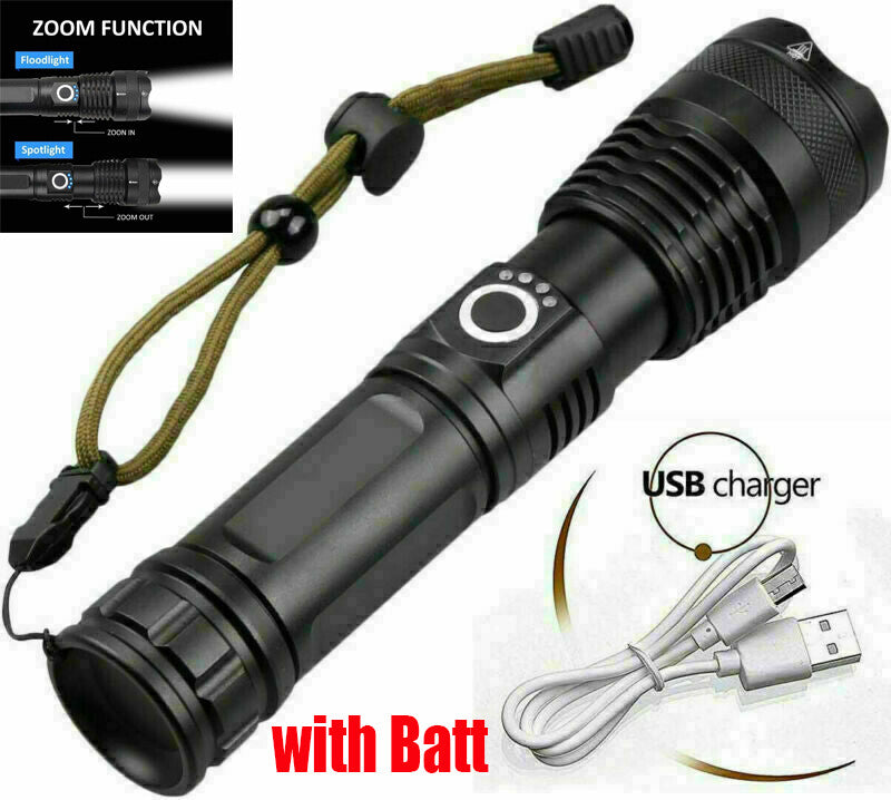 Rechargeable LED Flashlight Tactical Torch with Zoom, 5 Modes, Waterproof