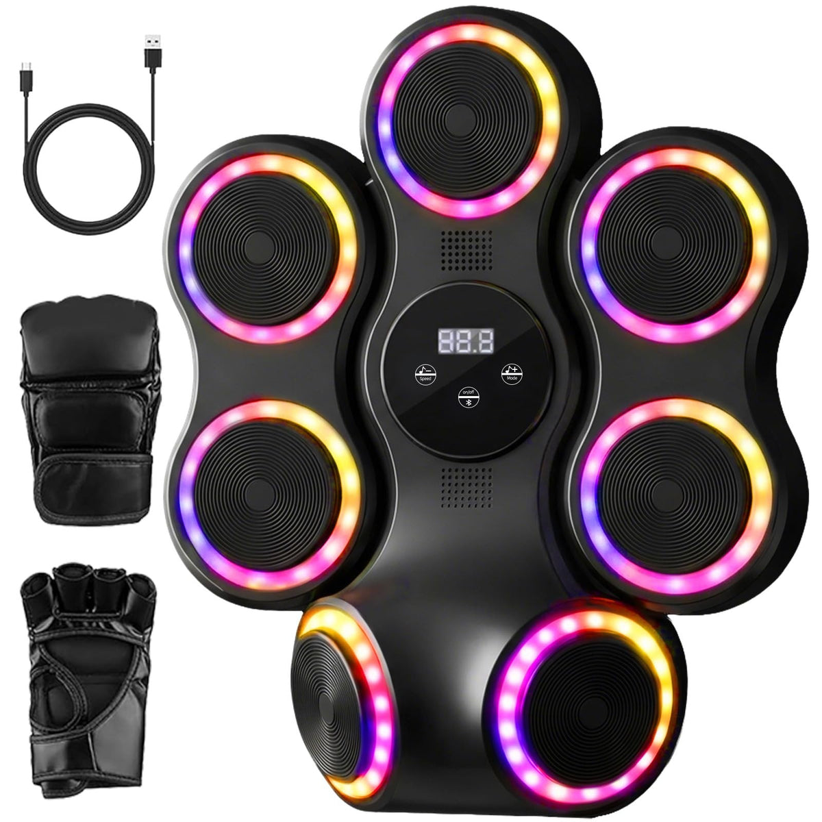 Adult Music Boxing Machine with Gloves, 11 Modes, Bluetooth & Impact Pads