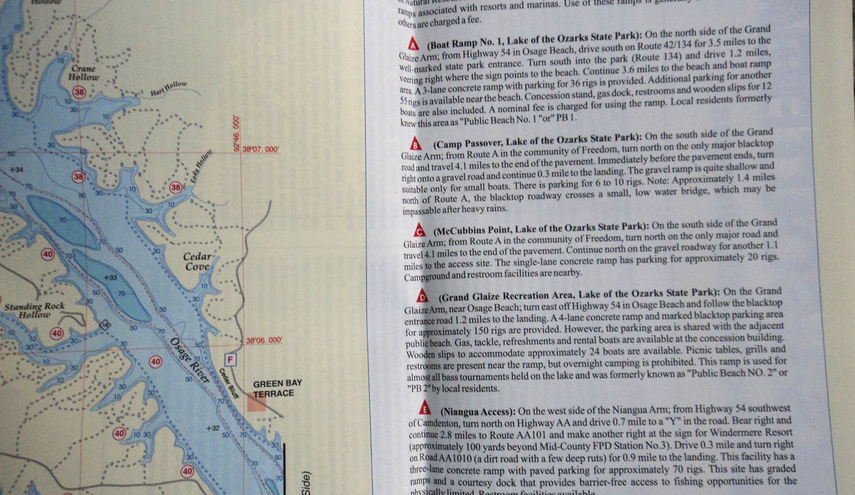 Fishing Map for Lake of the Ozarks Southeast Waterproof GPS Fishing Chart