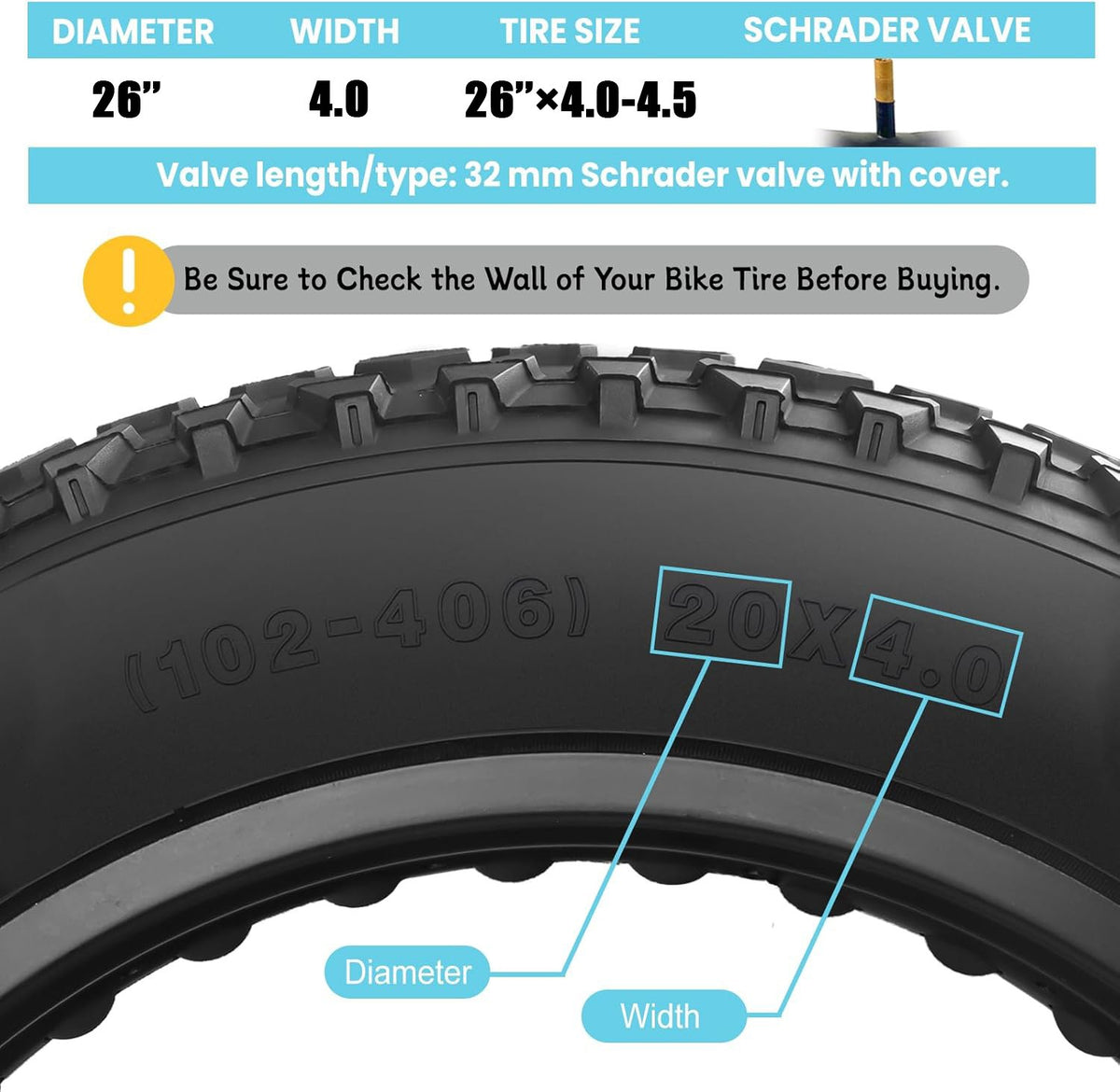2-Pack 26x4 Fat Bike Inner Tubes - Heavy Duty Bicycle Tubes for Fat Tires