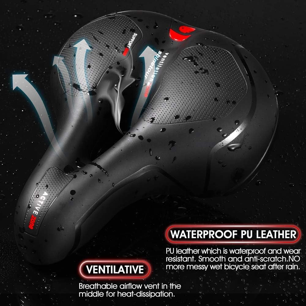 Comfort Bike Saddle with Tail Light Shock Absorbing Waterproof Cover