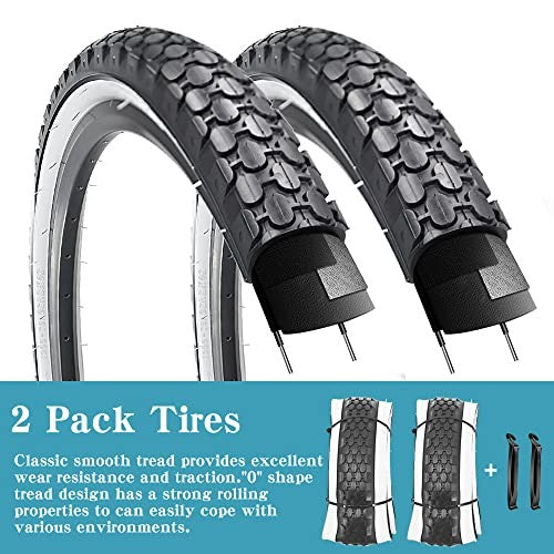 2 Pack 26x2.125 Inch Bicycle Tires for Beach Cruiser & Commuter Bikes - White Wall