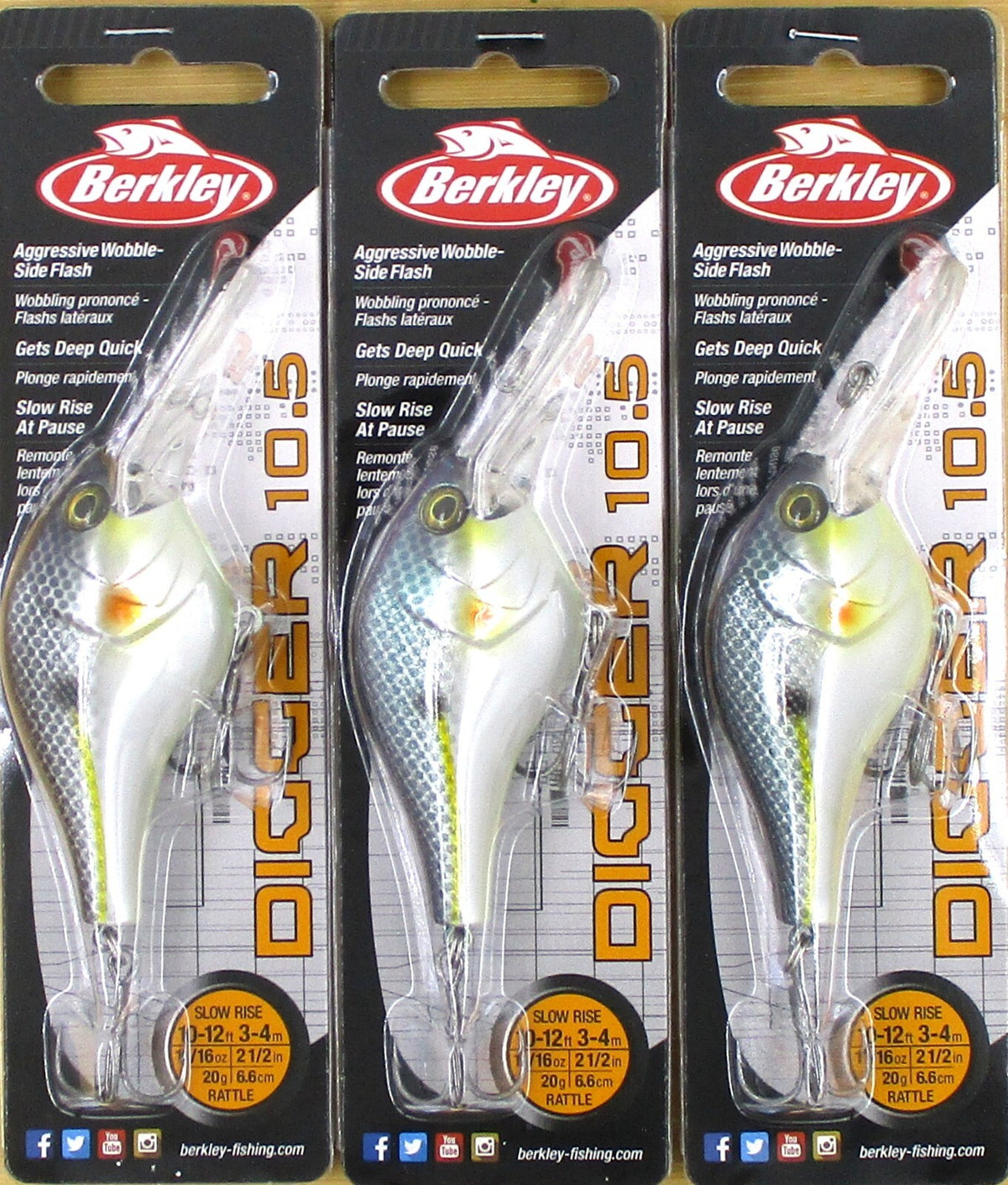 Berkley 11/16 Oz 2.5-Inch Deep Water Rattle Crankbaits - Chameleon Pearl, Pack of 3