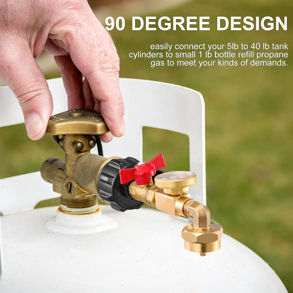 Propane Tank Refill Adapter with Gauge and On-Off Valve - 1Lb to 20Lb Compatibility