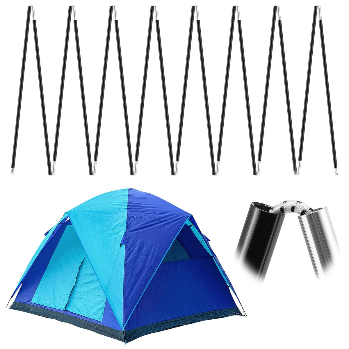 Aluminum Tent Poles Replacement Set 20FT Pre-Assembled for Camping & Hiking