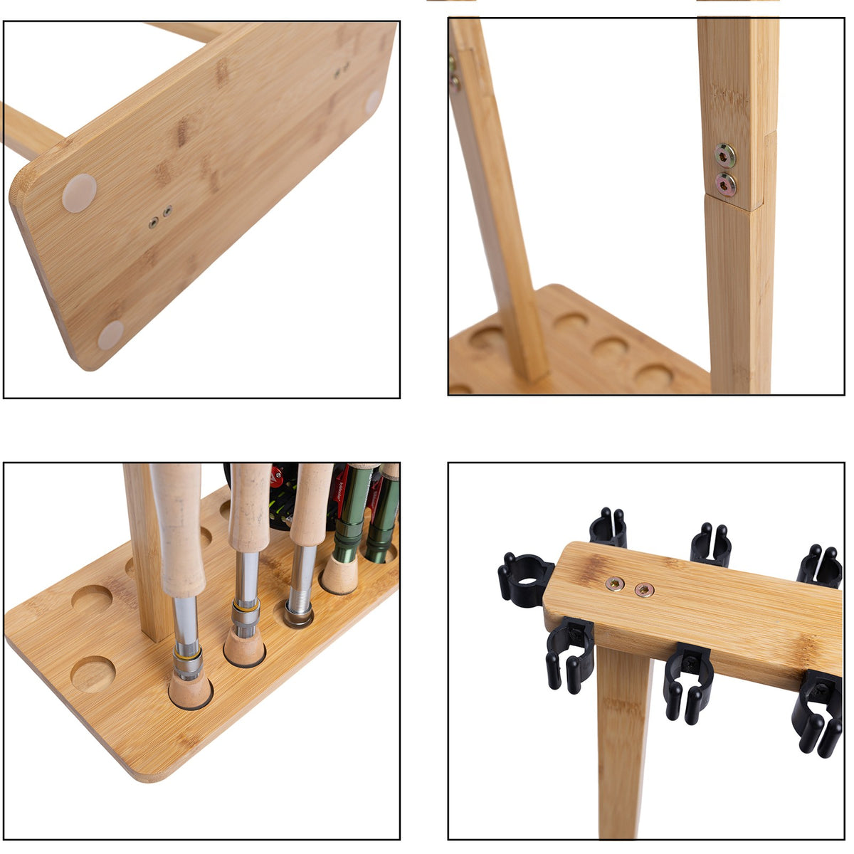 Wooden Fishing Rod Storage Rack for 14 Poles - Stable Floor Stand Organizer