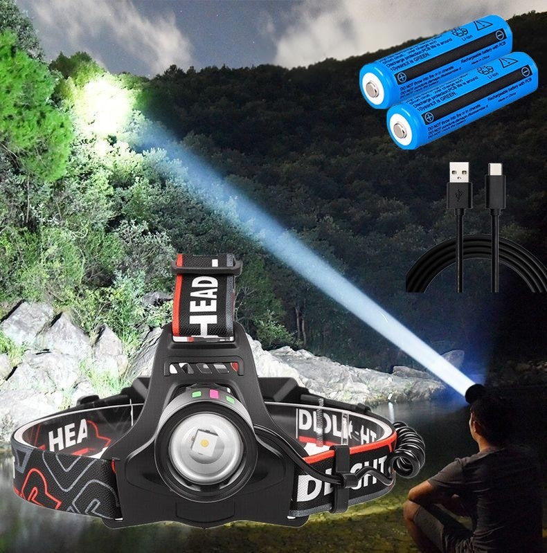 Rechargeable LED Headlamp with Zoomable Focus, 990000LM, Waterproof, 90° Swivel, USB-C Charging