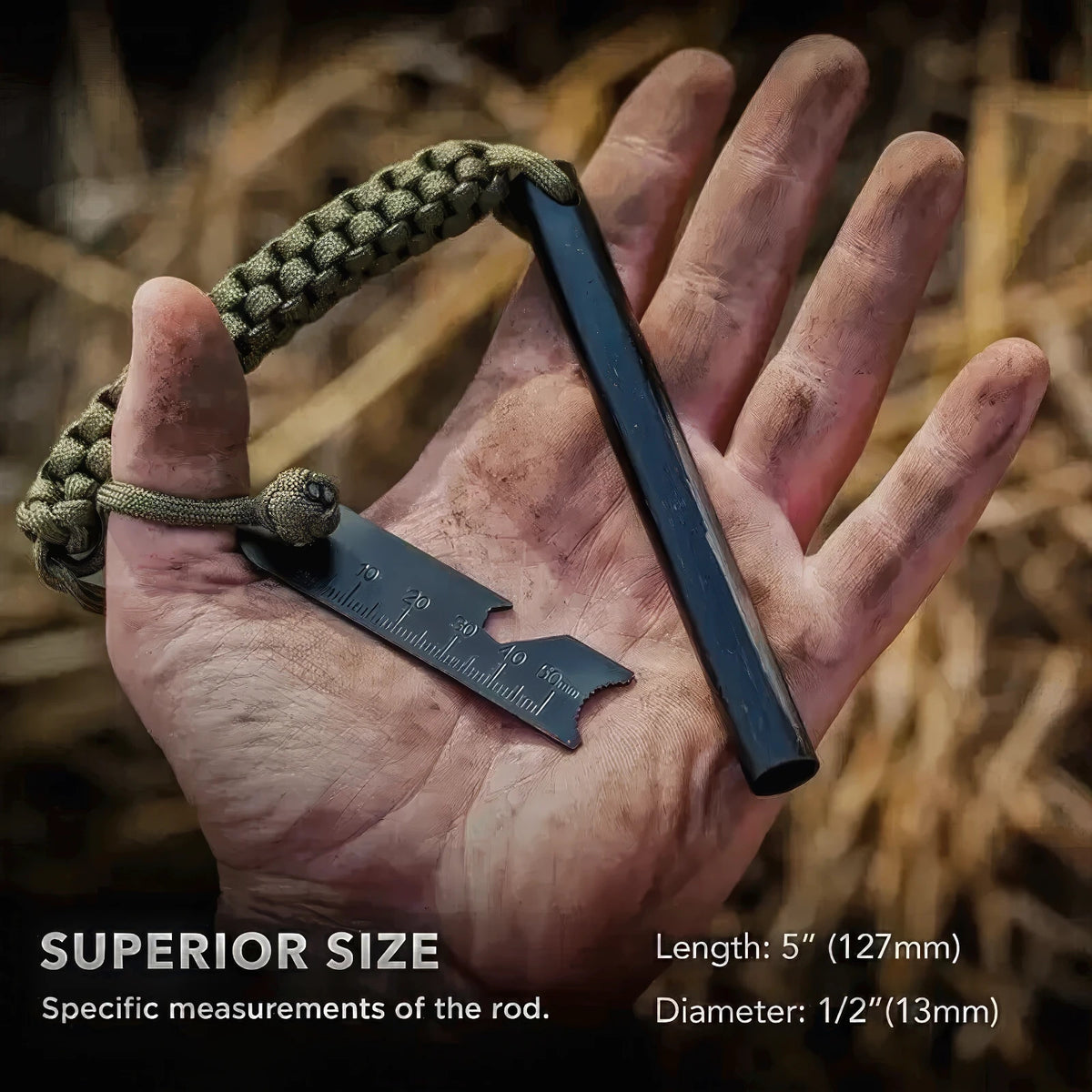 Heavy-Duty Ferro Rod Fire Starter with Paracord & Multi-Tool Striker