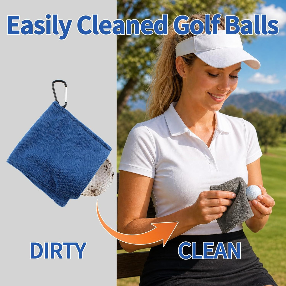 Golf Ball Towels 3-Pack Portable Microfiber Mini Towels with D-Ring Clips