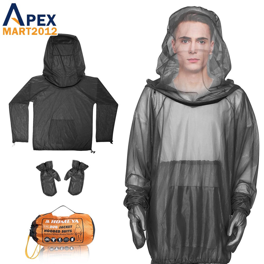 Mosquito Jacket with Hood and Mitts for Outdoor Camping Gardening - Bug Netting Clothing