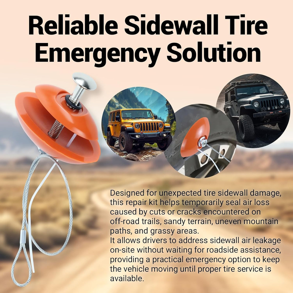 Sidewall Tire Repair Kit for Off-Road Vehicles - Portable Emergency Plug Set