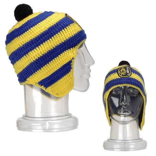 Lib Tech Banana Flap Beanie - Yellow Blue Knit Hat with Fleece Lining